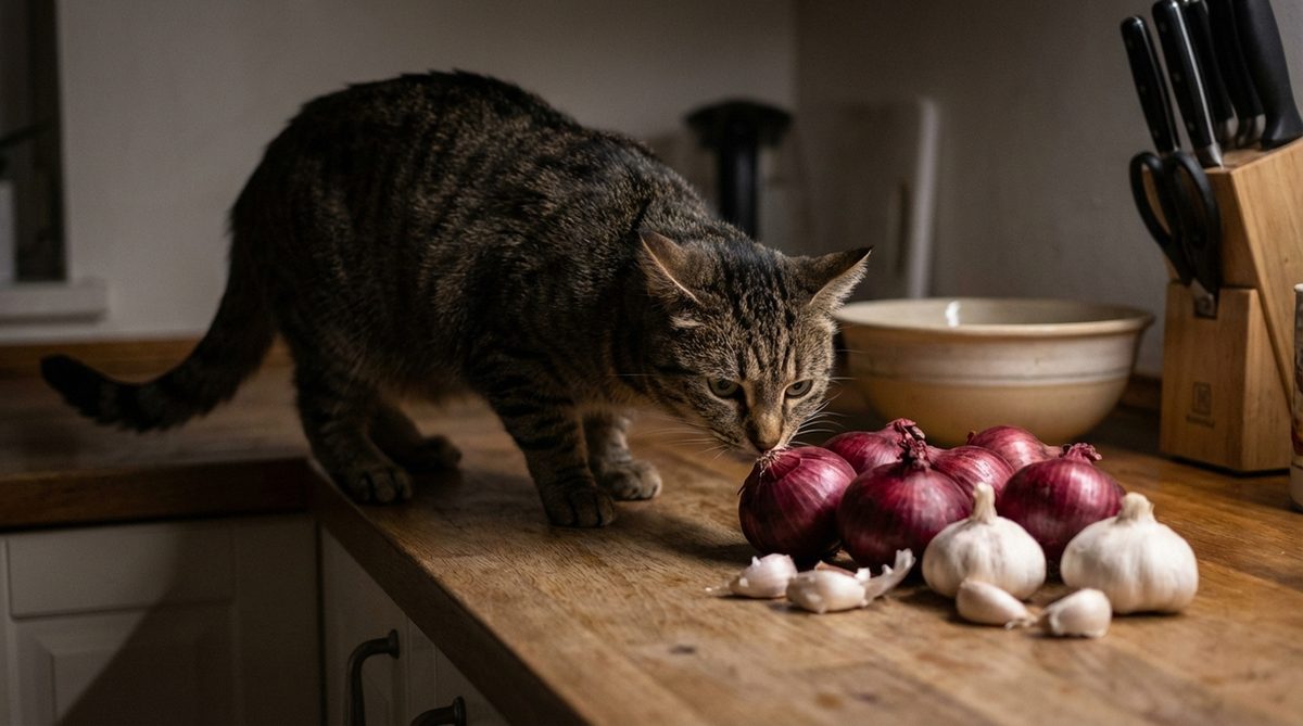 Imagen ilustrativa para guía sobre gatos cebolla ajo
