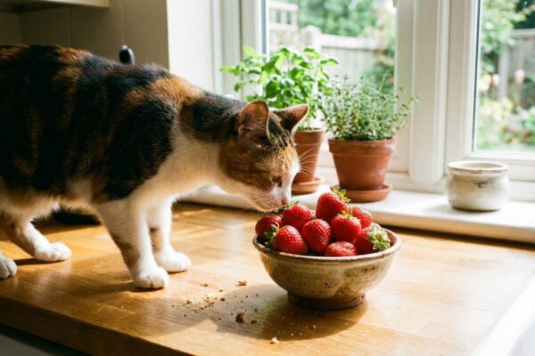 Imagen ilustrativa para guía sobre gatos comer fresa