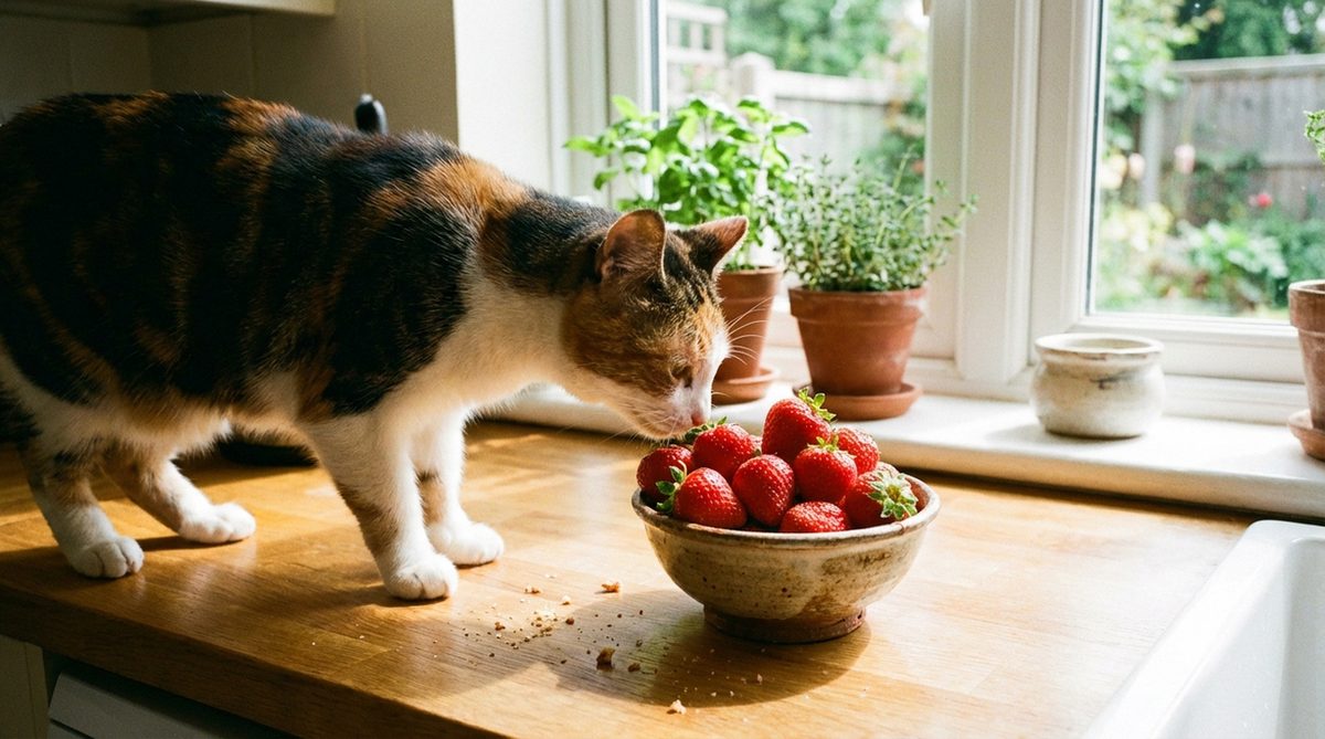 Imagen ilustrativa para guía sobre gatos comer fresa