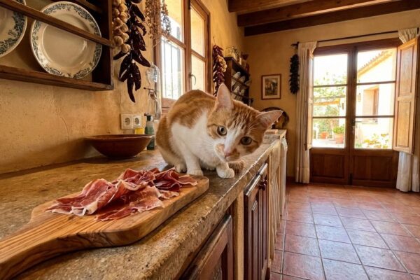 Imagen ilustrativa para guía sobre gatos comer jamon