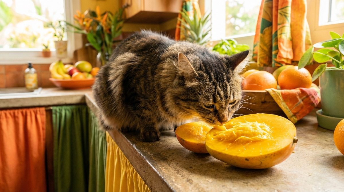 Imagen ilustrativa para guía sobre gatos comer mango