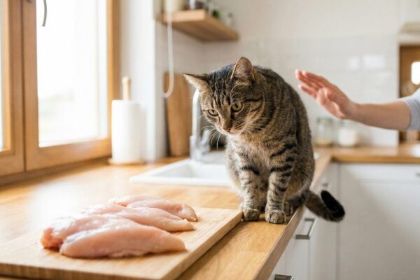 Imagen ilustrativa para guía sobre gatos pollo crudo