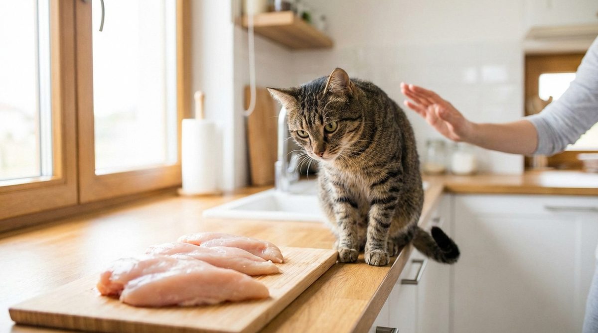Imagen ilustrativa para guía sobre gatos pollo crudo